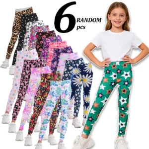 6pcs Girls Leggings, Mixed Designs