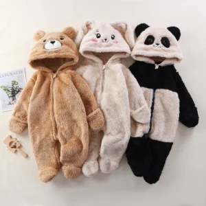 Baby Footed Hooded Warm Plush Loungewear Outfit